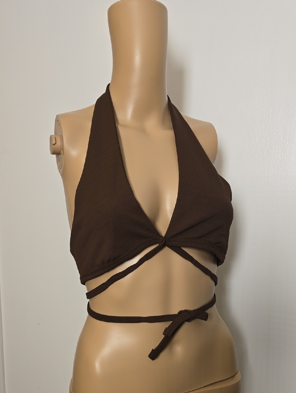 Brown Halter Wrap Crop Top - S